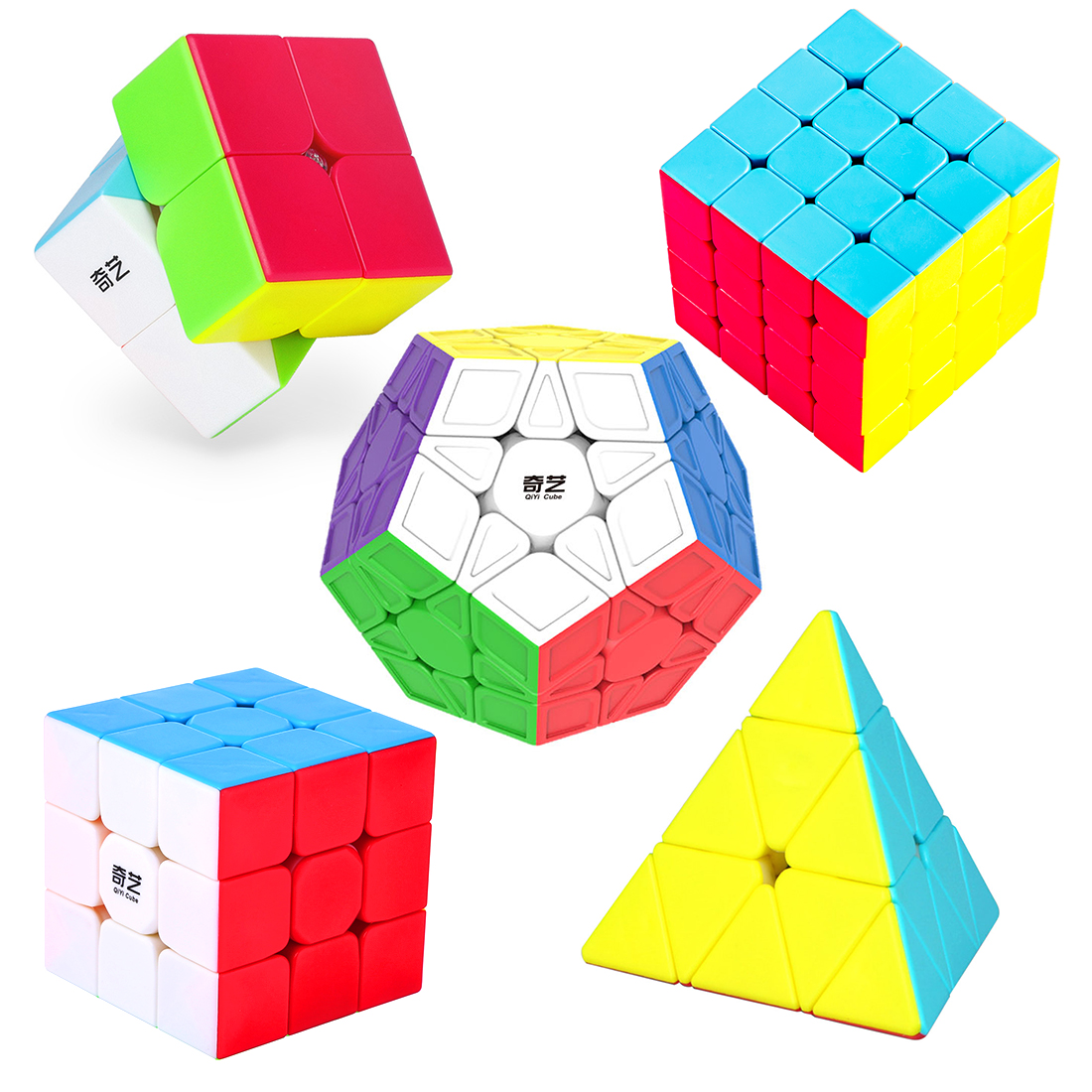 QiYi Speed Cube Set 2x2 3x3 4x4 Pyraminx Megaminx Cube Bundle