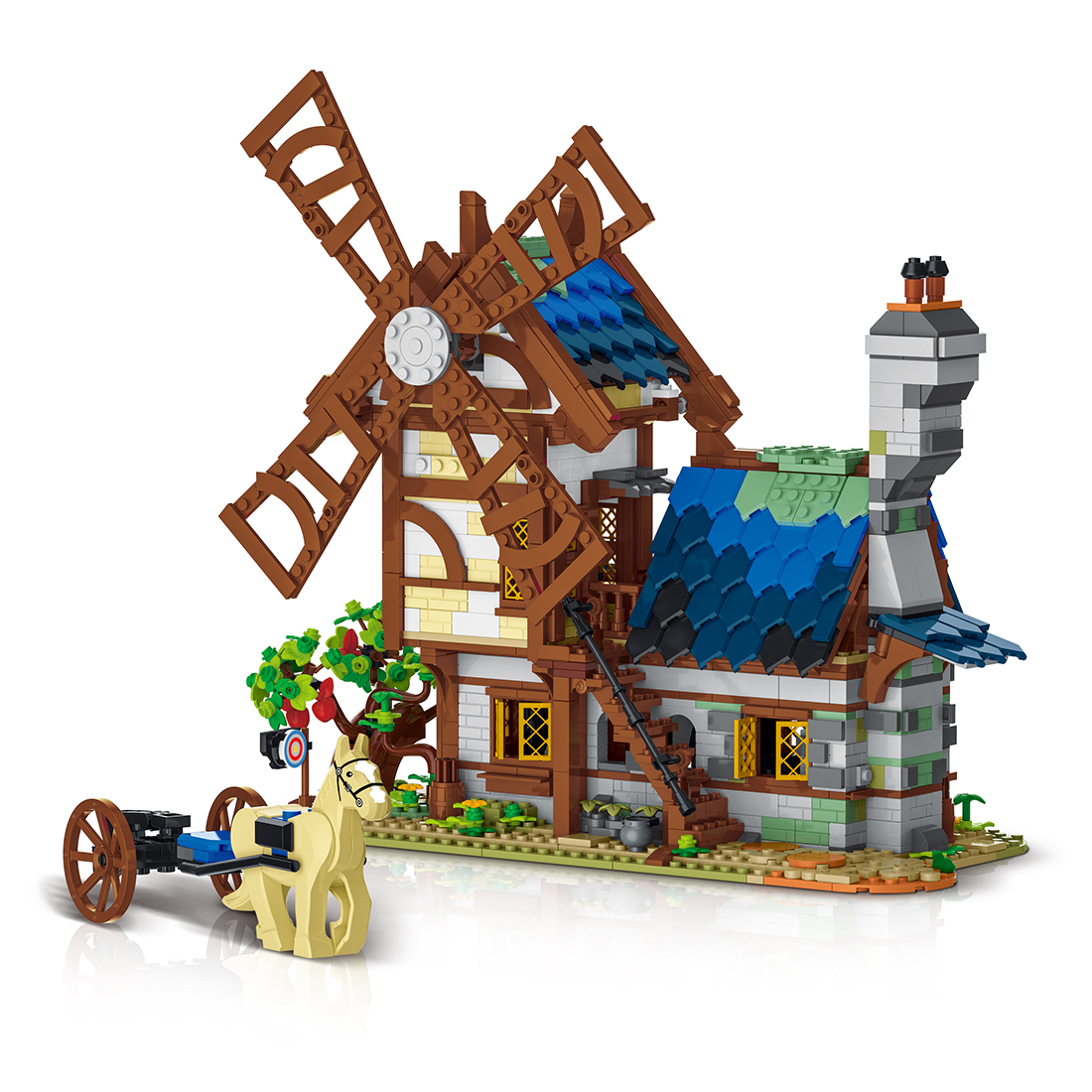 1824PCS Modern Street Scene Town Windmill Building Blocks Set