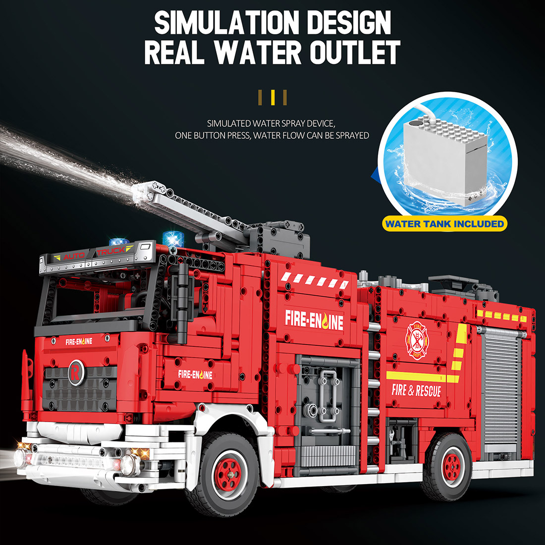 888PCS Water Jet Fire Engine Building Blocks Set With LED Light