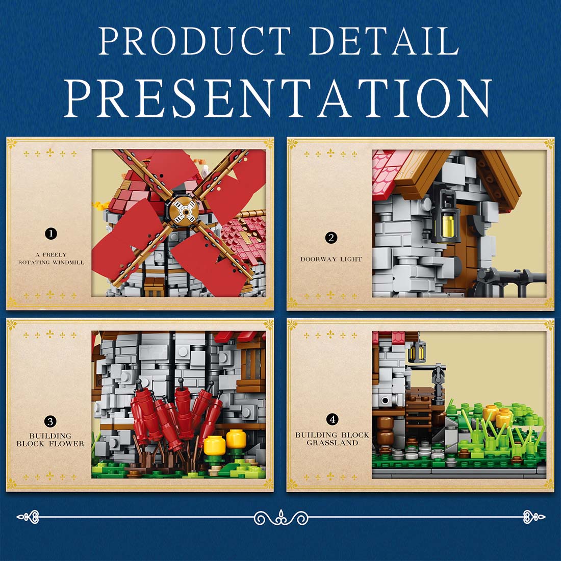 2,296PCS Mocsage Dutch Windmills Medieval Countryside Building Blocks Set 