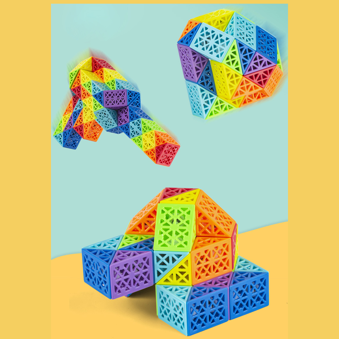Diansheng Colorful Hollow-72 Sections Variety Magic Snake Cube Puzzle
