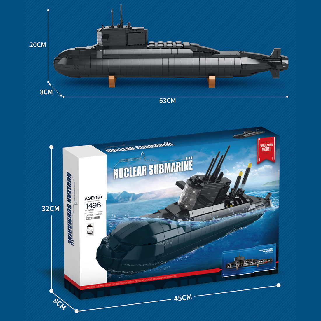  1498PCS Combat Submarine Building Blocks Set 