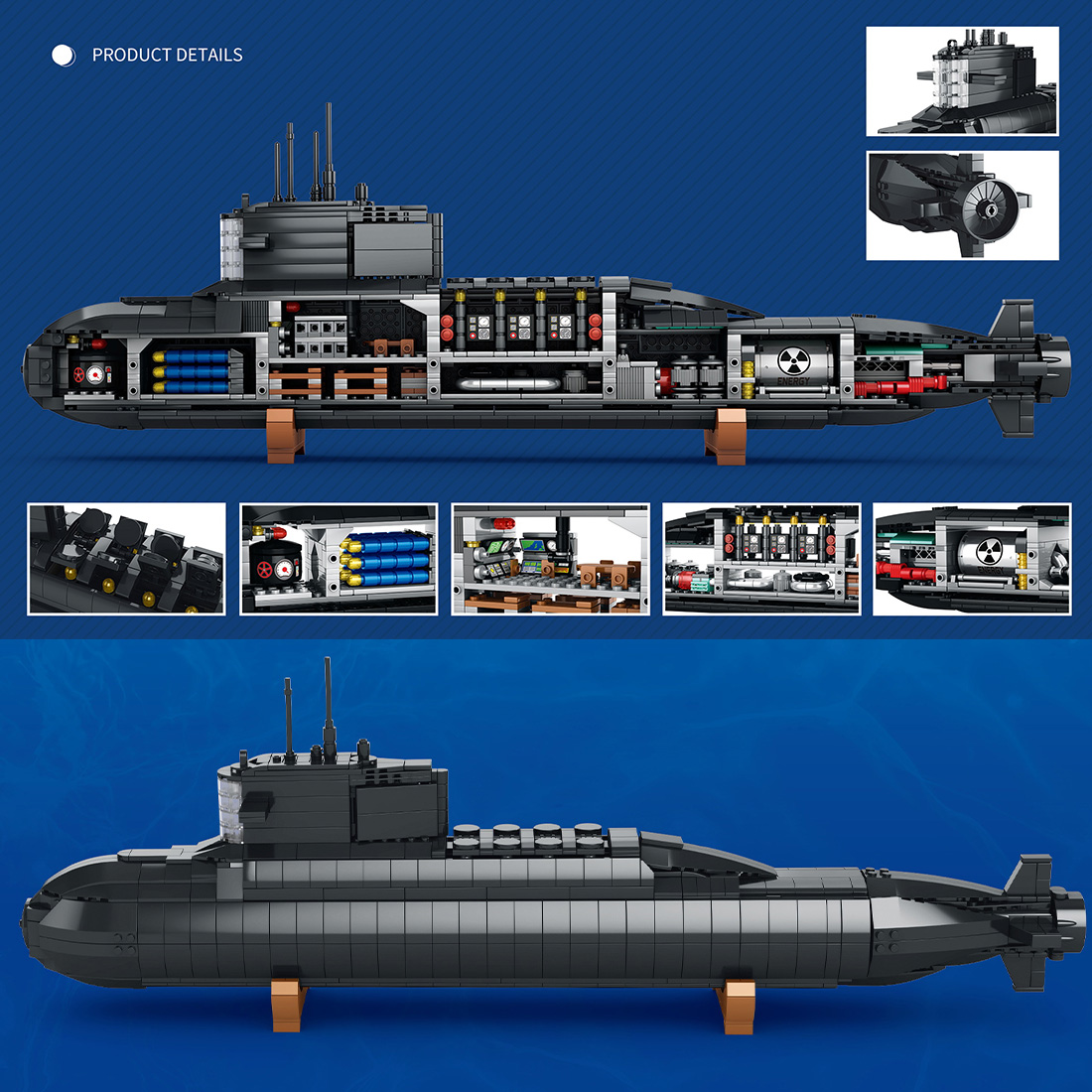  1498PCS Combat Submarine Building Blocks Set 