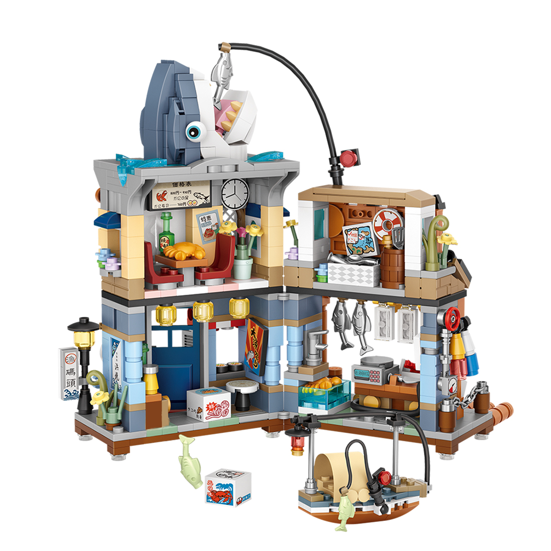 790PCS Japanese Style Seafood Store Model Street Scene Series Building Blocks Set 
