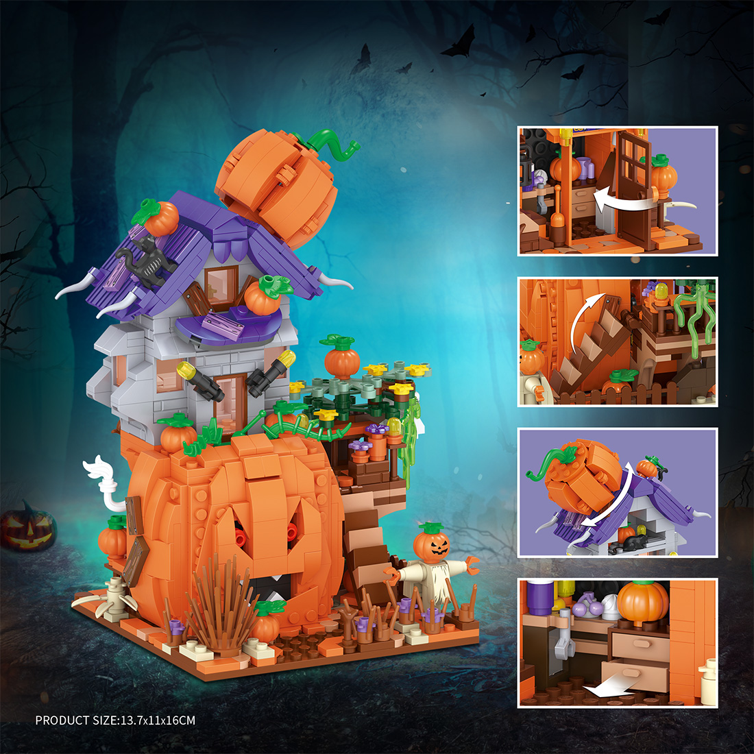 762PCS Halloween Pumpkin House Building Blocks Set  