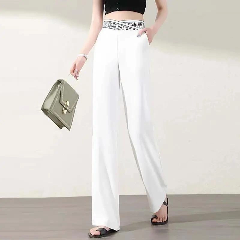Pantalones anchos de cintura alta de seda de hielo - winnnnner
