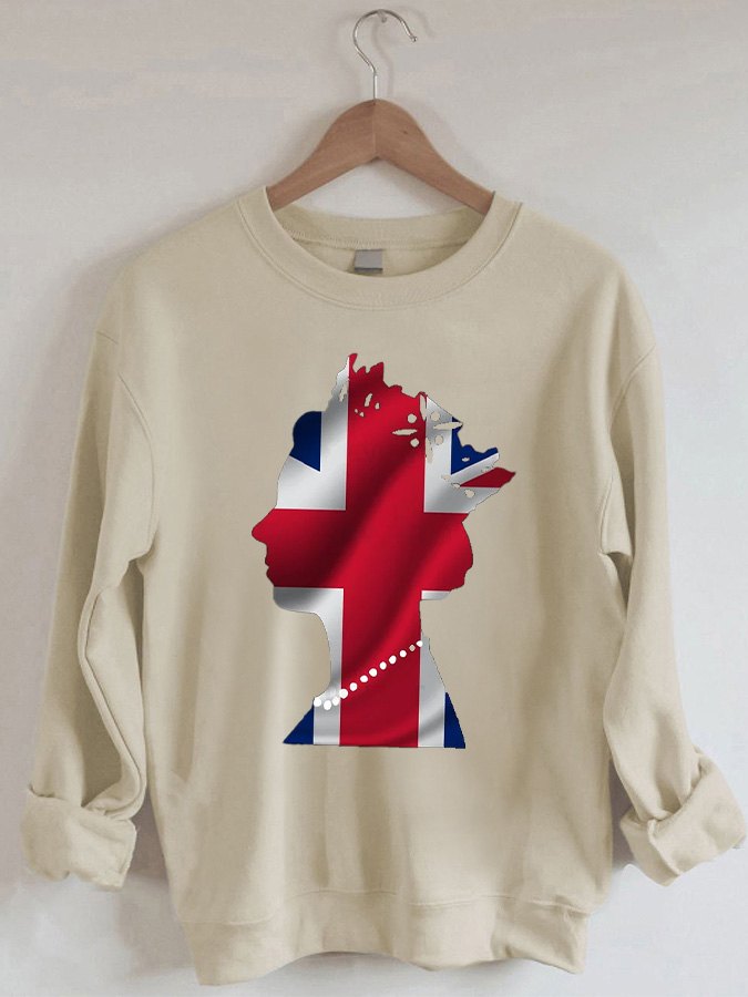 Queen of England Print Crew Neck Sweatshirt