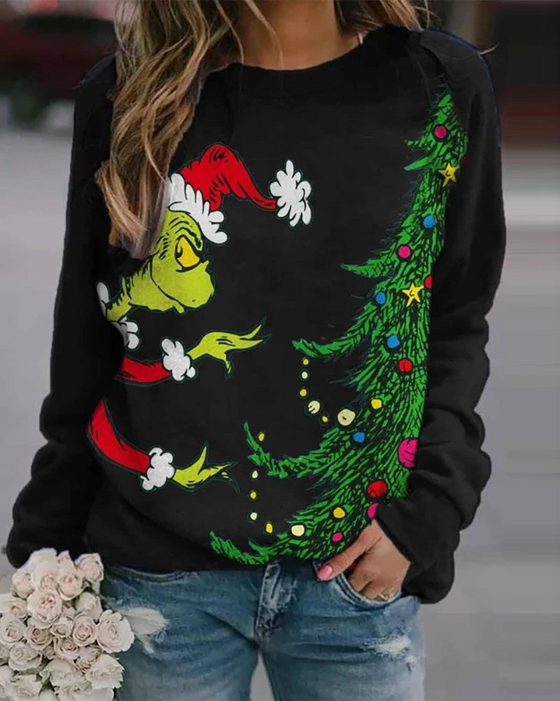 Christmas Grinches Print Long Sleeve Sweatshirt