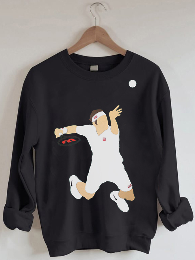 Tennis Player Casual Print Crew Neck Sweatshirt