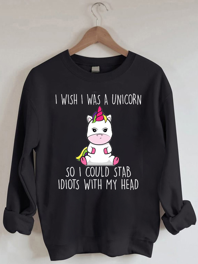 Wishing Cute Unicorn - Casual Round Neck Sweatshirt