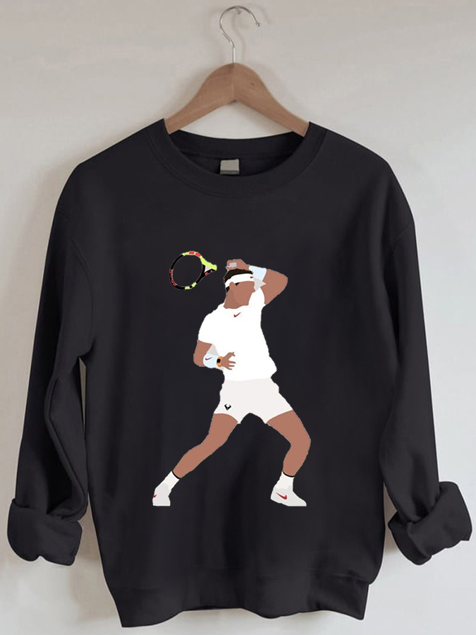 Tennis Player Print Casual Crewneck Sweatshirt