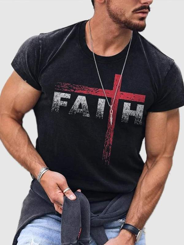 Faith Cross Printed Casual  T-Shirt
