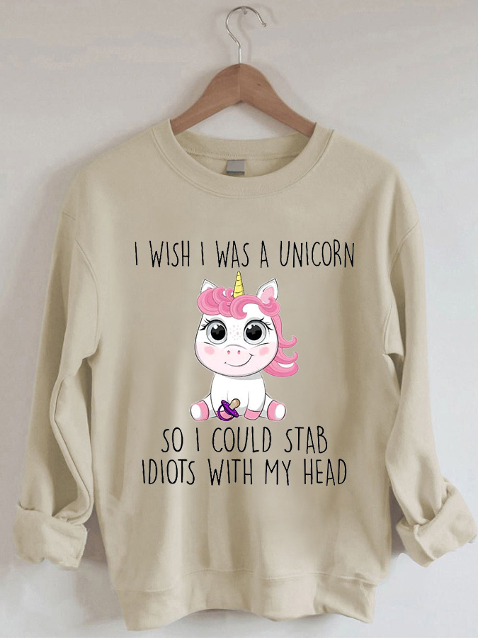 Wishing Baby Unicorn - Casual Round Neck Sweatshirt