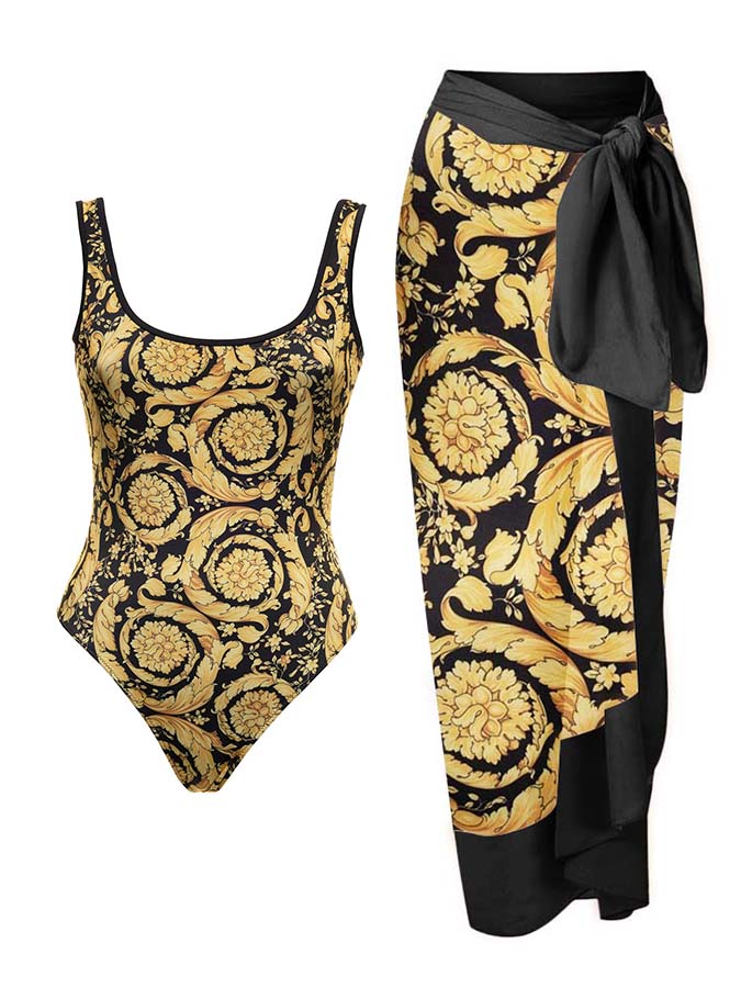 Fashion Print Open Back One Piece Swimsuit
