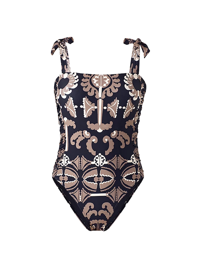 Ethnic Geometric Print One Piece Swimsuit And Cover Up