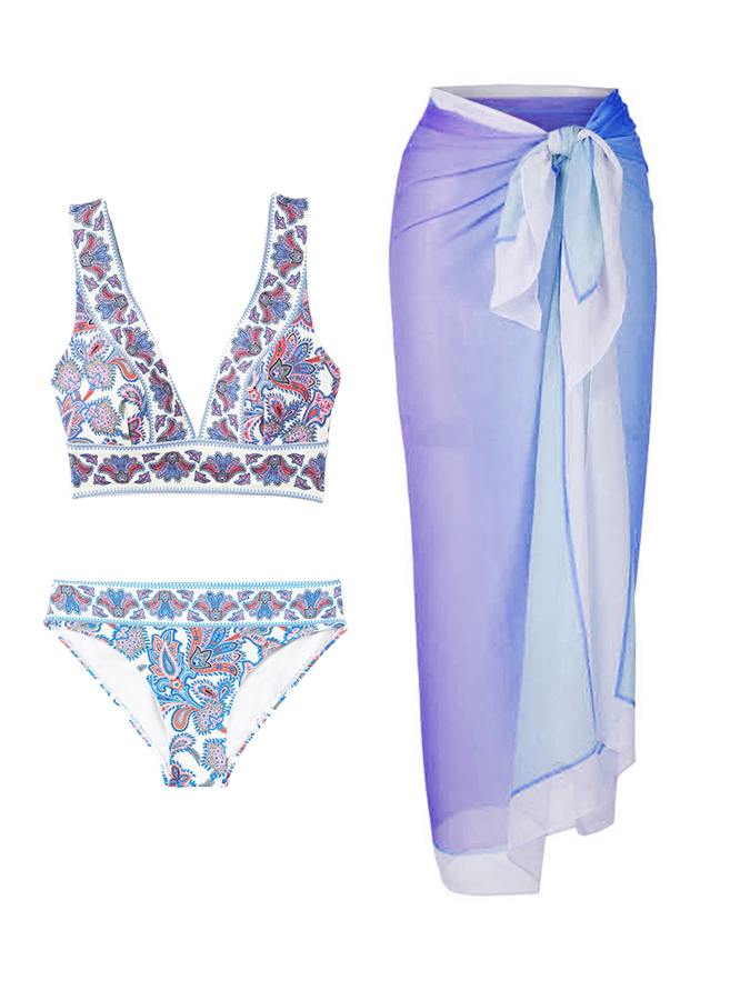 Vintage Print One Piece Swimsuit and Cover Up
