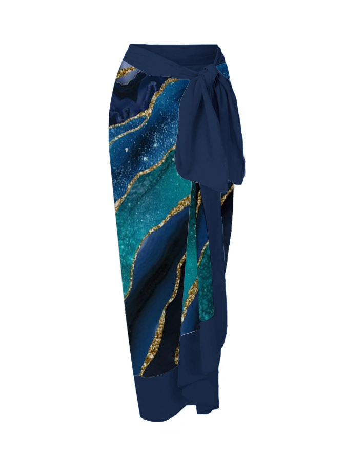 Marble Print One Piece Swimsuit And Cover Up