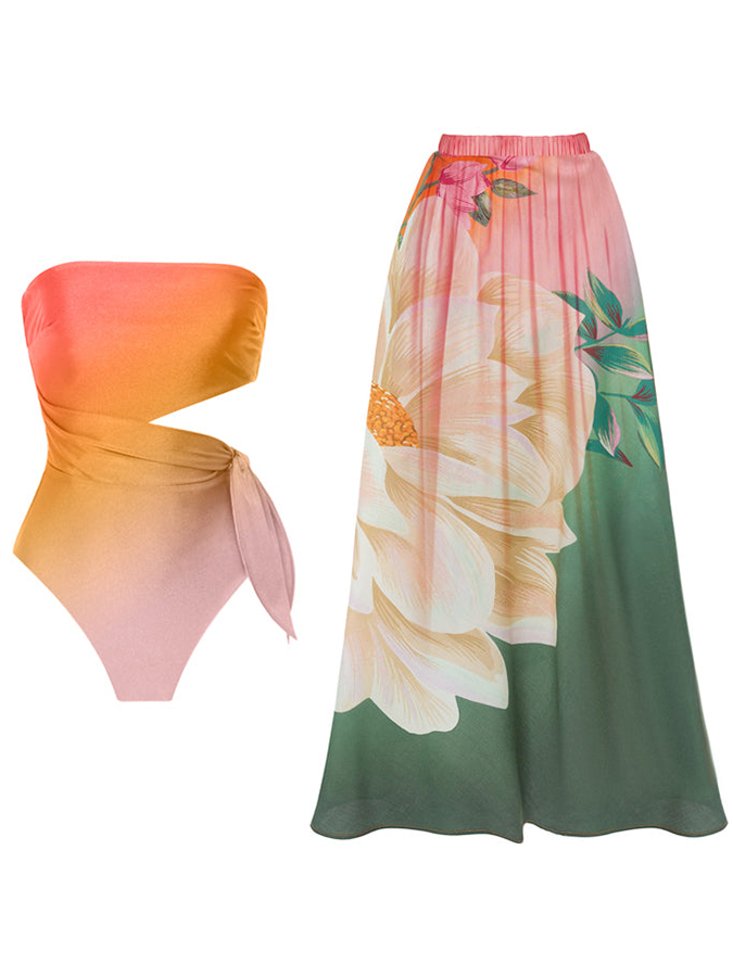 Gradient Print Fashion One Piece Swimsuit and Cover Up