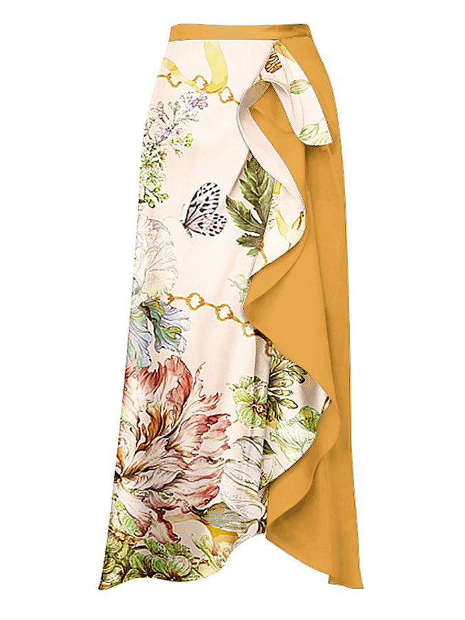 Ruffled Floral Print Bikini Swimsuit and Skirt