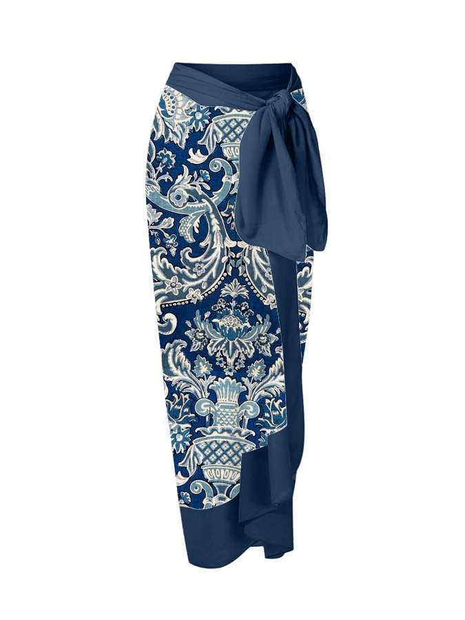 Vintage Blue and White Porcelain Print One-Piece Swimsuit And Cover up