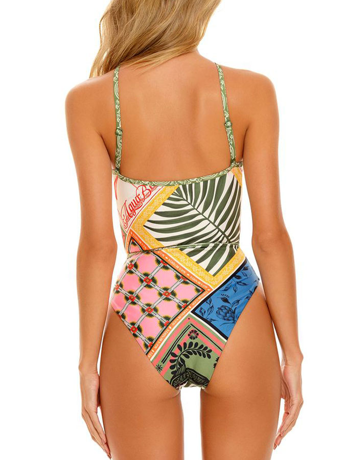 Trendy Paneled Print One-Piece Swimsuit