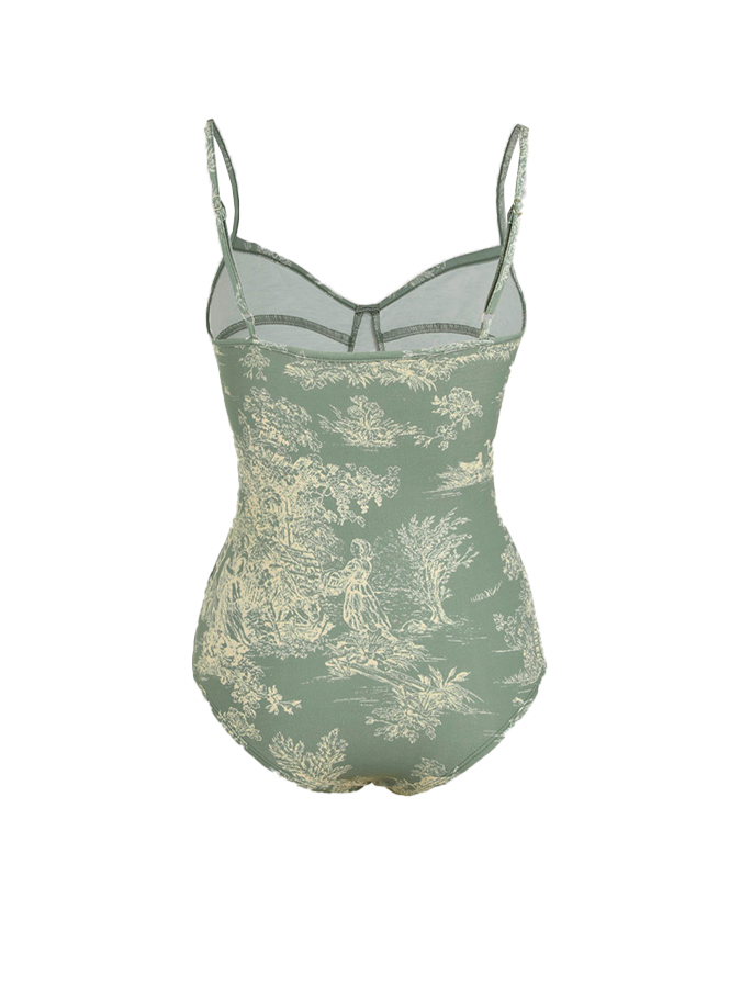Green Fashion Print One Piece Swimsuit