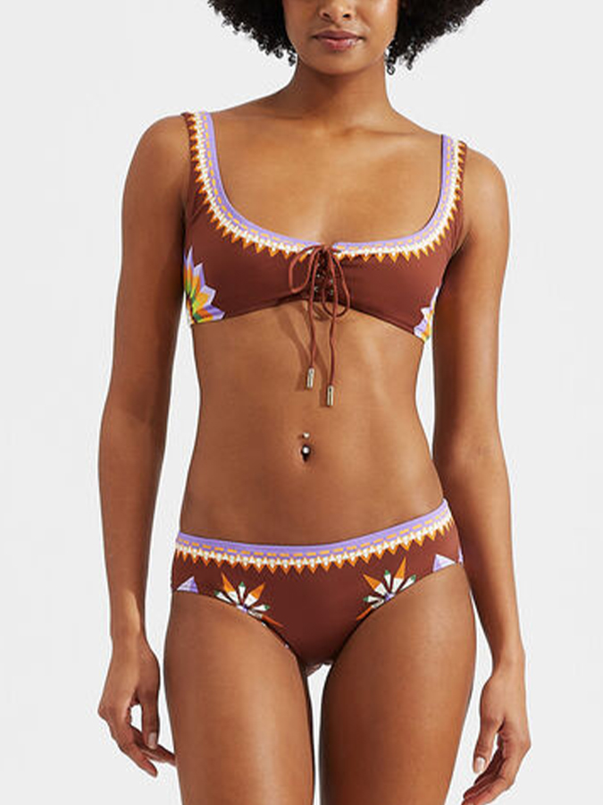 Retro Geometric Colorblock Print Bikini and Cover Up