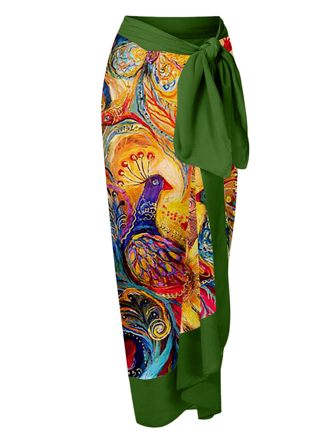 Deep V Vintage Abstract Print One-Piece Swimsuit Set