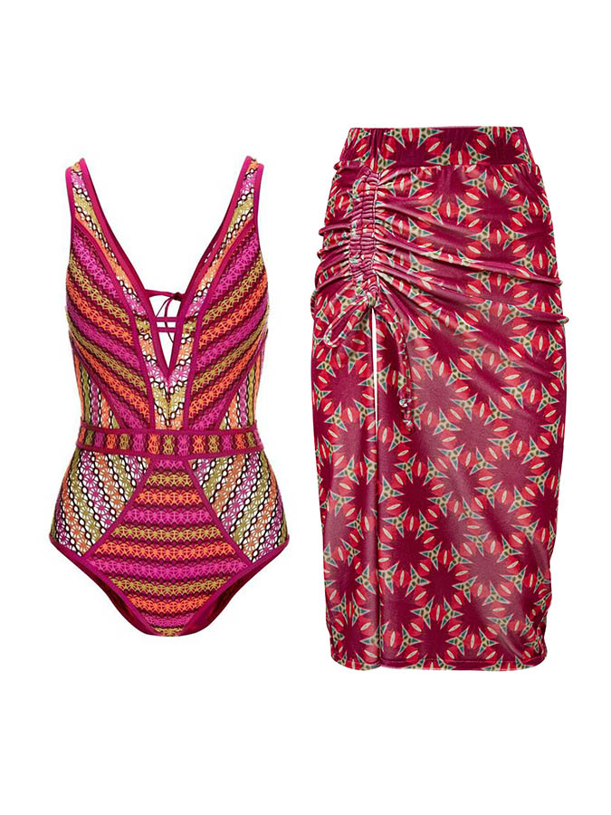 Floral Print One Piece Swimsuits and Skirt