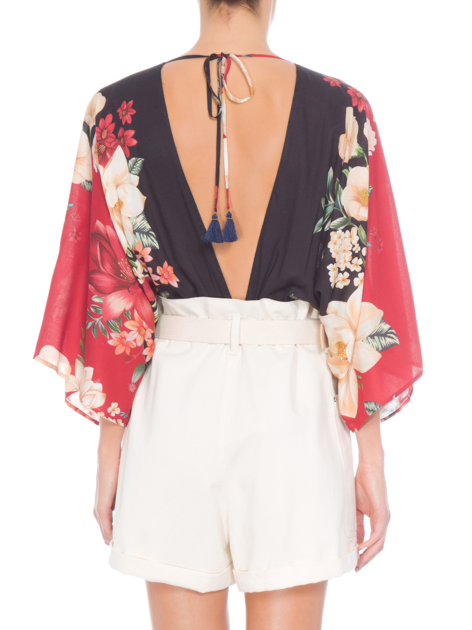 Deep V Backless Floral Print Long Sleeve Beach One-Piece Swimsuit