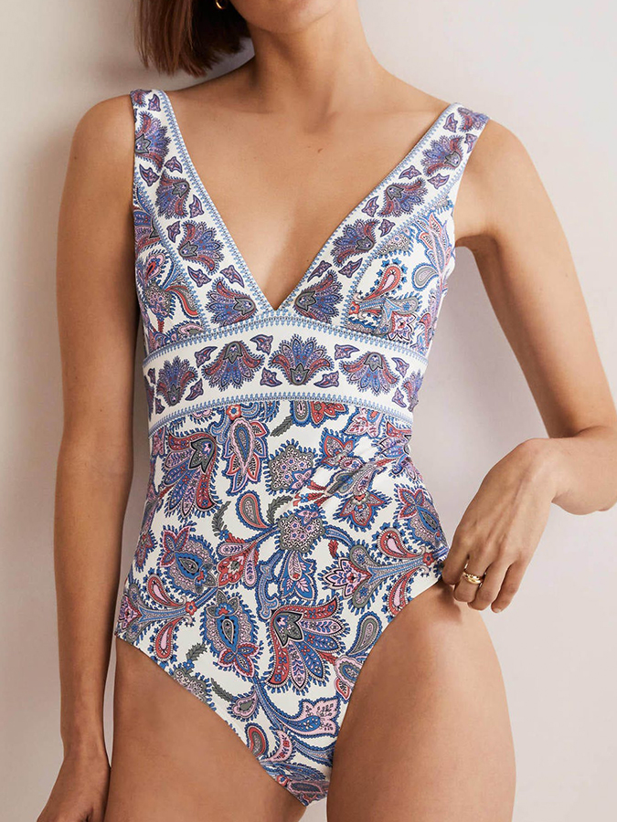 Vintage Print One Piece Swimsuit and Cover Up