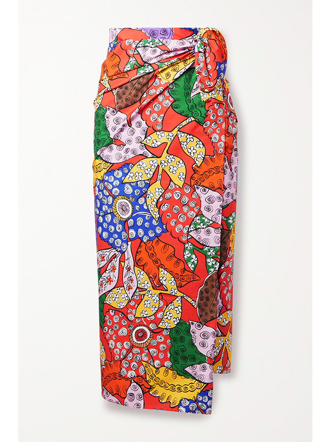 Floral Print One Piece Swimsuit and Skirt