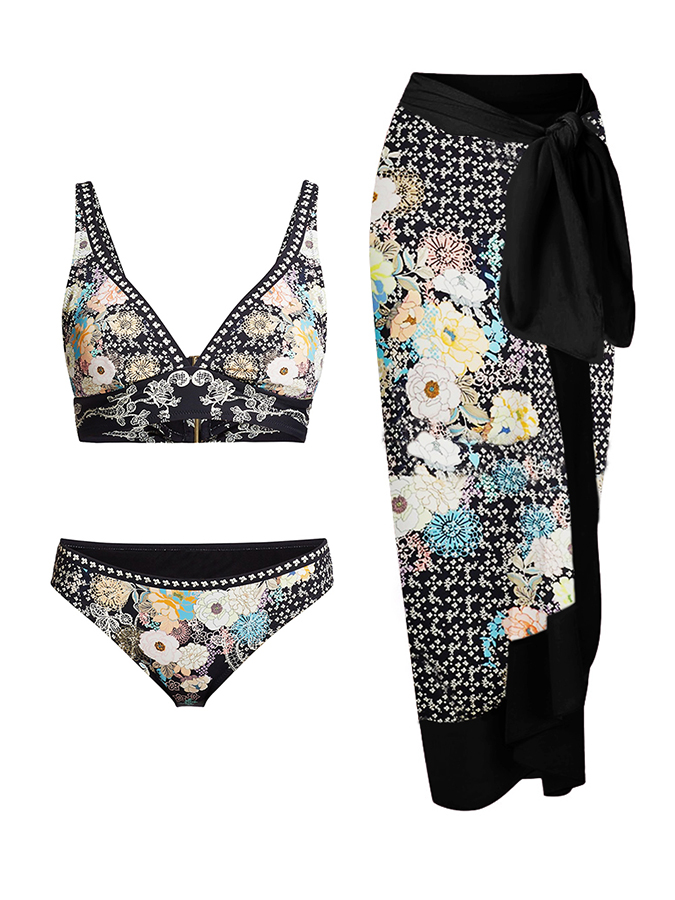 Floral Print One Piece Swimsuit and Cover Up