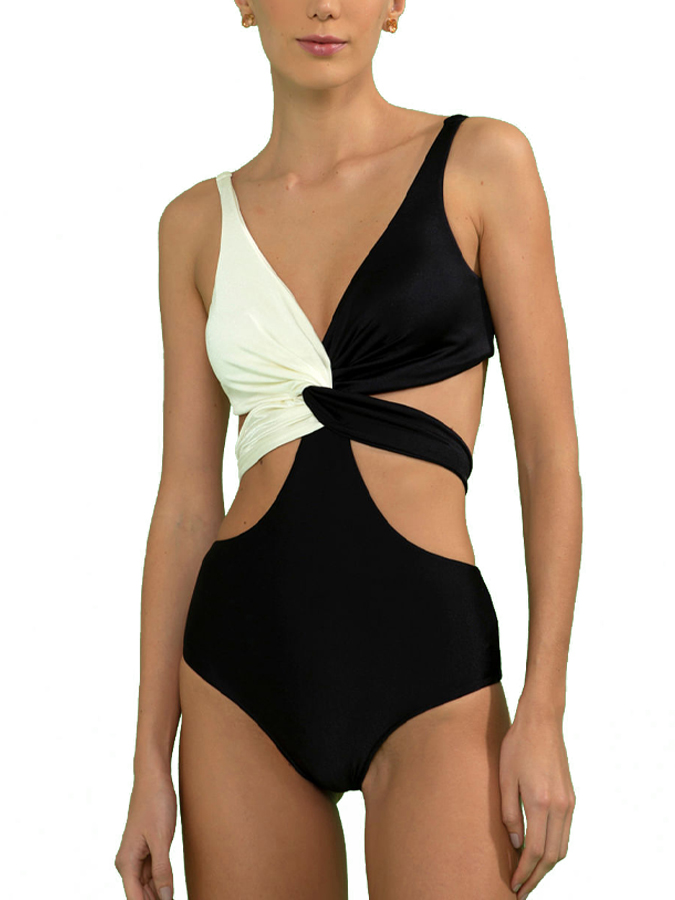 Deep V Colorblock One-piece Swimsuit and Cover-up