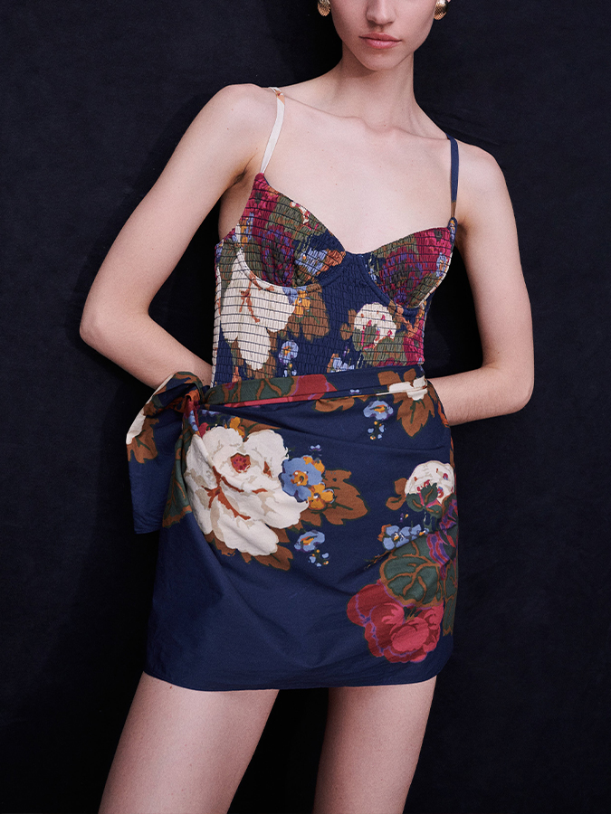 Vintage Print Beach Swimsuit and Cover-up