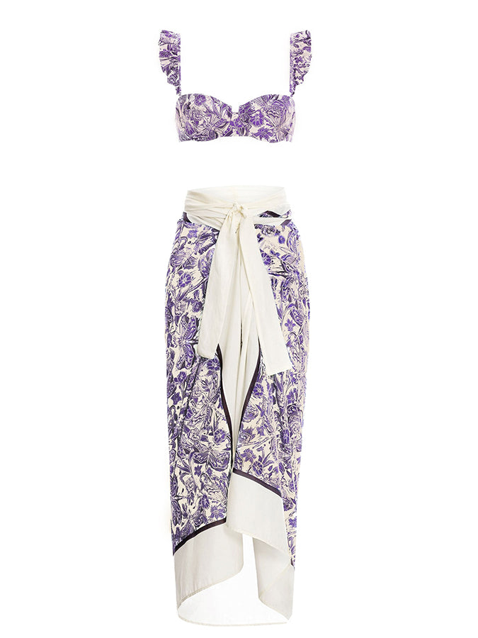 Purple Print Swimsuit Set and Coverup