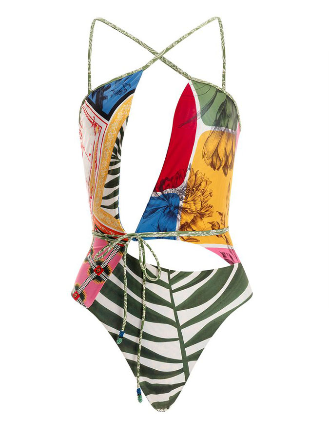 Trendy Paneled Print One-Piece Swimsuit