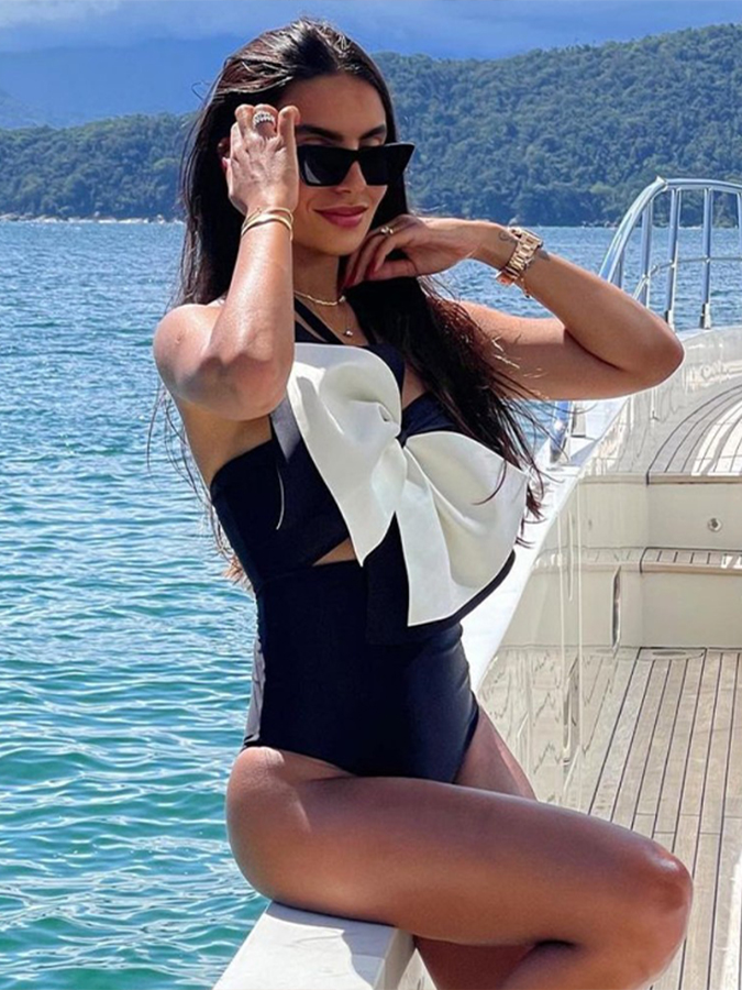 Ruffle Color Block One Piece Swimsuit and Cover-up