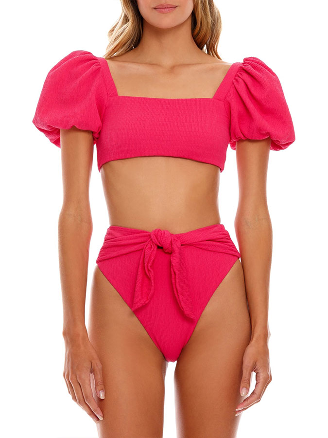 Solid Color Puff Sleeve Fashion Bikini Swimsuit
