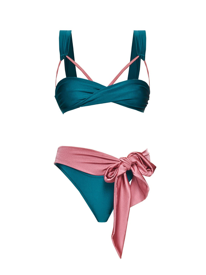 Sexy Blue Pink Color Block One Piece Swimsuit And Cover Up