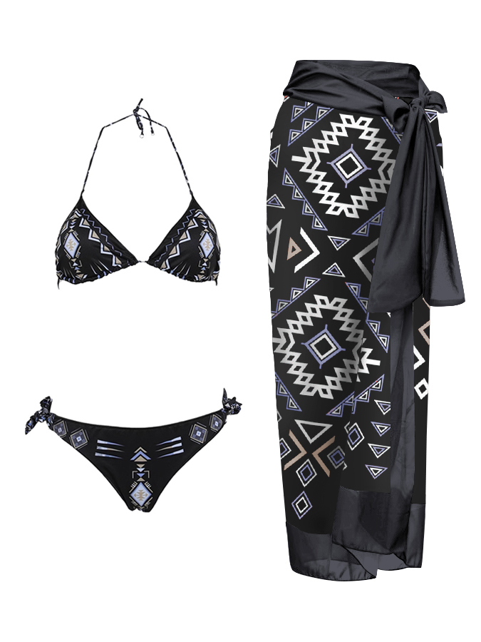 Native American Ethnic Geometric Print One Piece Swimsuit And Cover Up