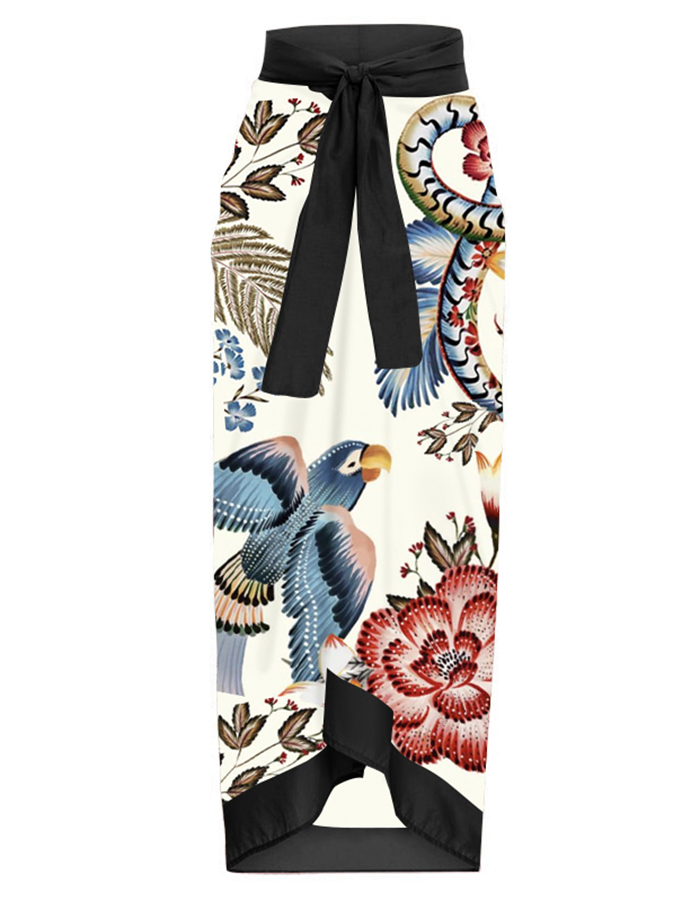 Vintage Colorblock Floral Print One-Piece Swimsuit Set