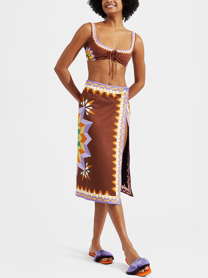Retro Geometric Colorblock Print Bikini and Cover Up
