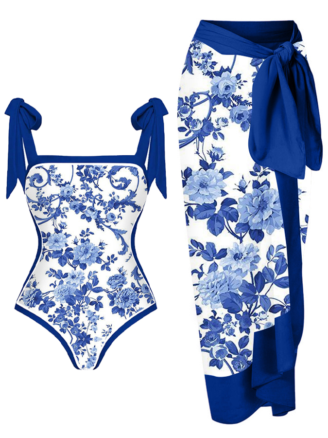 Reversible Colorblock Print One-Piece Swimsuit and Cover-up