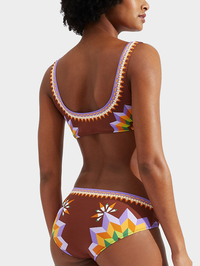 Retro Geometric Colorblock Print Bikini and Cover Up