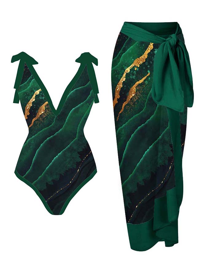 Ripple Print One Piece Swimsuits and Cover Up