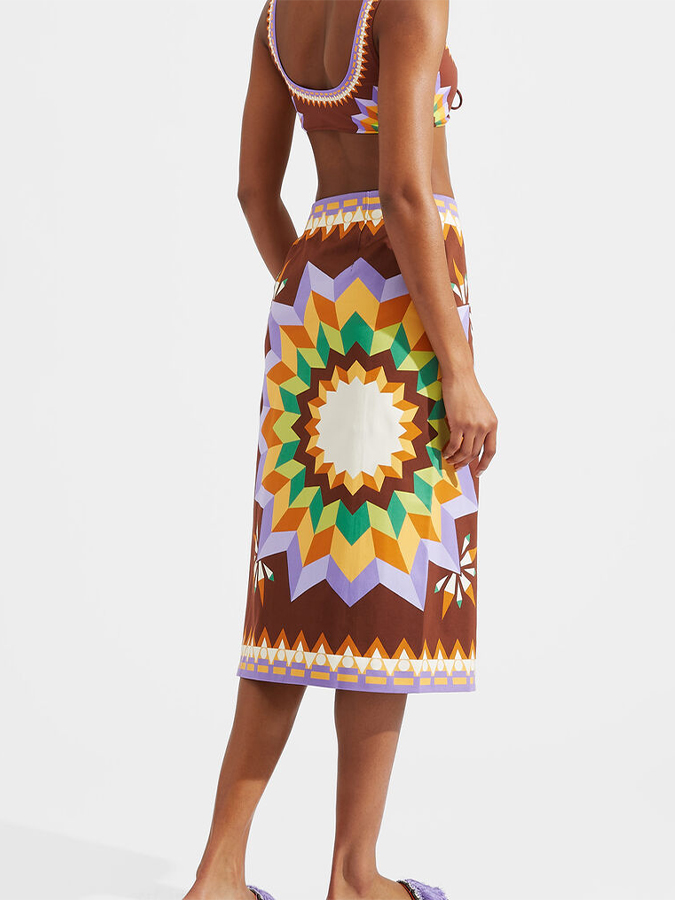 Retro Geometric Colorblock Print Bikini and Cover Up