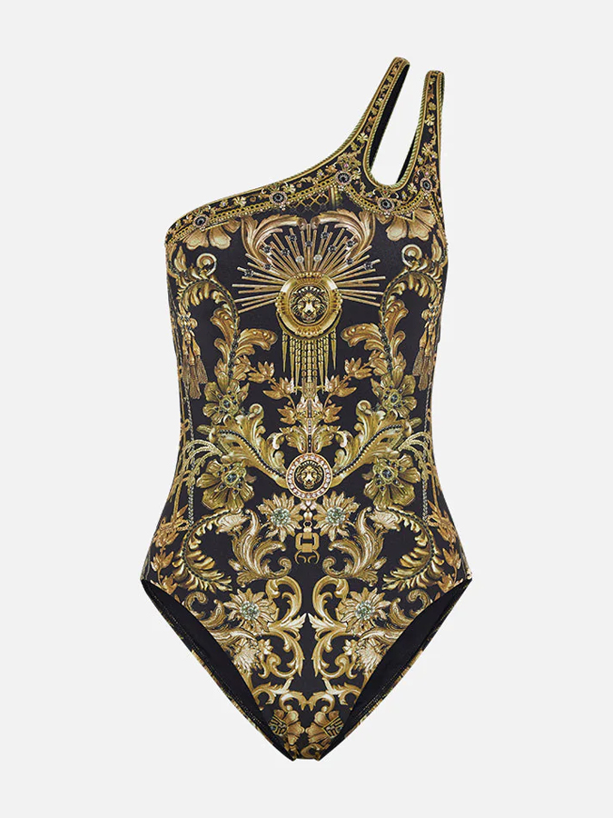 Vintage Court Floral Print One Piece Swimsuit And Cover up