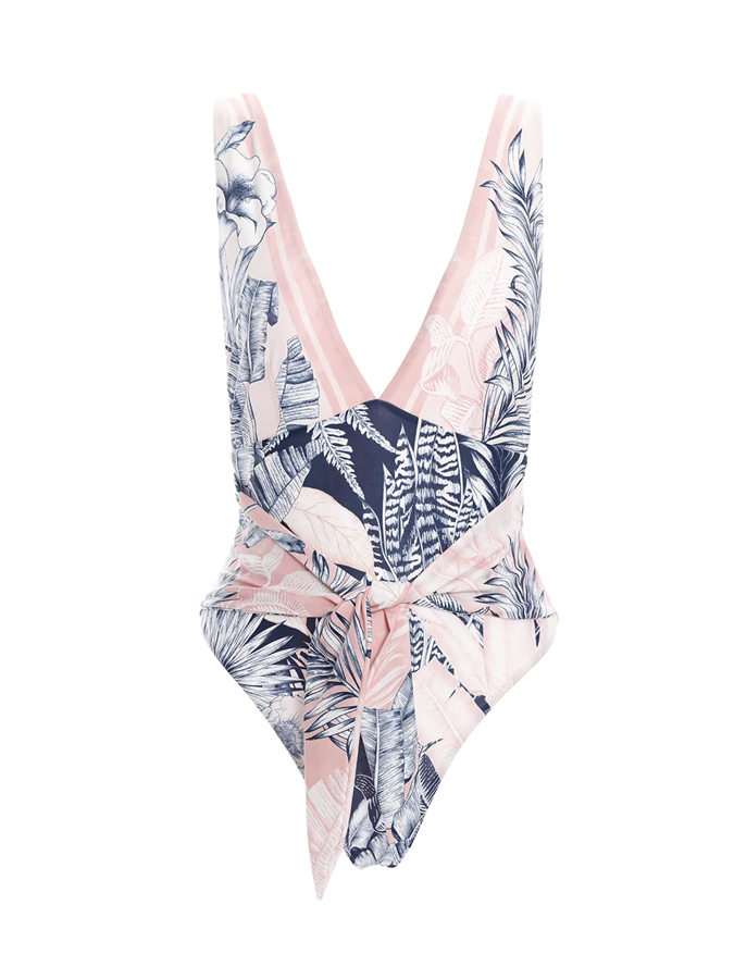 Color Block Print Lace Up One Piece Swimsuit And Cover Up