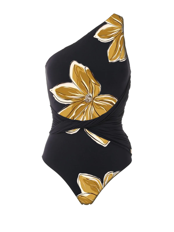 Floral Print One Shoulder One-Piece Swimsuit And Cover Up